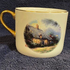 Thomas Kinkade "Moonlight Cottage" Cup Gold Trim and Gold Handle